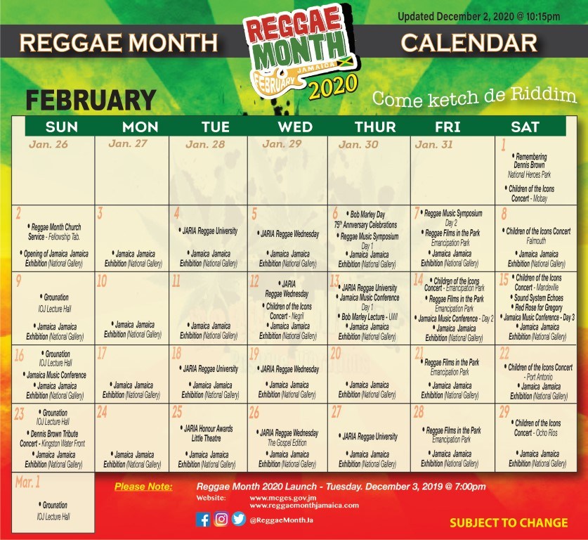 Reggae Month 2020 Calendar Reggae Times